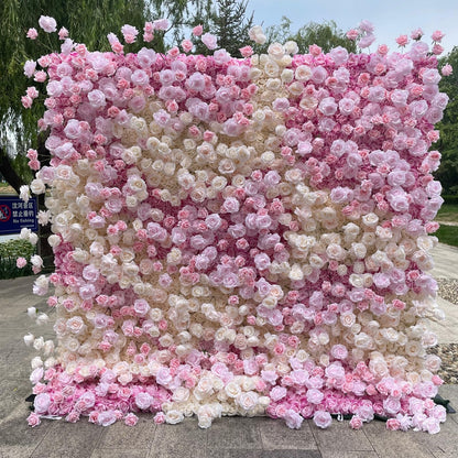 UYCVT Large Artificial Flower Wall Backdrop Panels, Rose Wedding Backdrop 3D Floral Wall Fabric Flower Wall for Party Baby Shower Bridal Wedding Background Decor-300 * 300cm/10 * 10FT