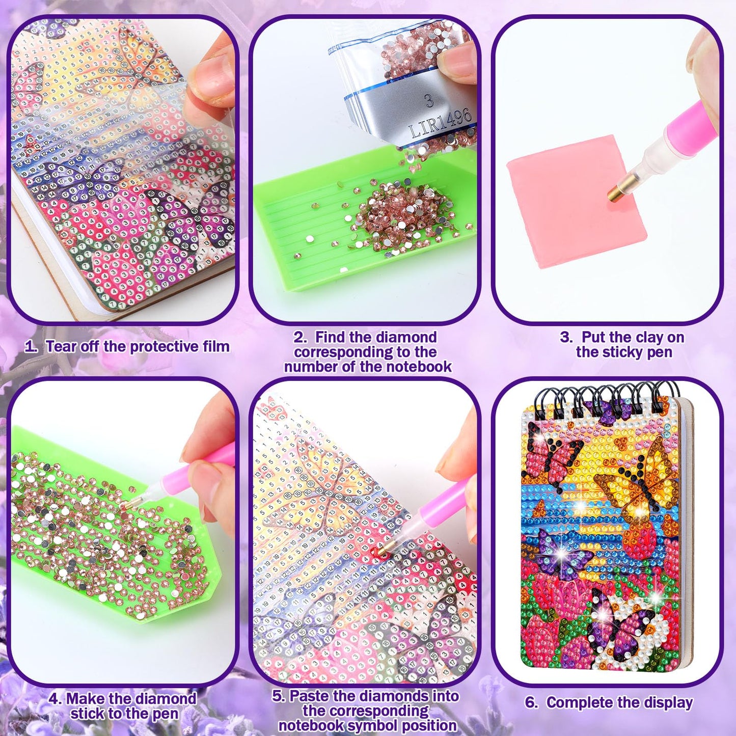 Fuyoooo 12 Pcs Diamond Painting Notebook DIY Cover Notebook Diamond Art Kits Notepad 5D Journal Art Accessories for Adults Crafts Sketchbook with Tools Gift(12 Pcs,Flower Butterfly)