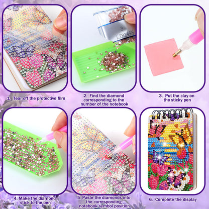 Fuyoooo 12 Pcs Diamond Painting Notebook DIY Cover Notebook Diamond Art Kits Notepad 5D Journal Art Accessories for Adults Crafts Sketchbook with Tools Gift(12 Pcs,Flower Butterfly)
