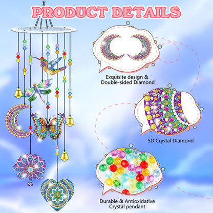 Bowetile 5D Diamond Art Kits for Adults, Mandala Diamond Art Wind Chimes, Diamond Painting DIY Wind Chime Suncatchers Kit, Crystal Gem Pendant Hanging Ornament Christmas Gift for Women Home Decor
