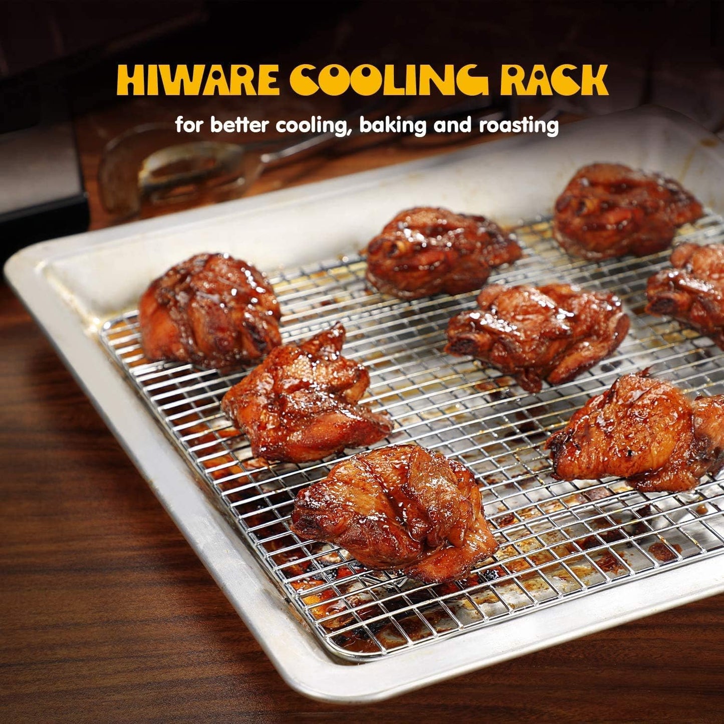 Hiware 2-Pack Cooling Racks for Baking, 10" x 15", Stainless Steel Wire Cookie Rack Fits Jelly Roll Sheet Pan