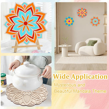 HICOHAND Wooden Mandala Sand Art Set, 3PCS Floral Indian Rangoli Stencils Wooden Mandala DIY Crafts for Indian Traditional Festival Home Decorations