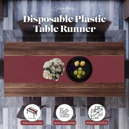 12 Pack 14 108 Inch. Burgundy Premium Disposable Plastic Table Runner x Table Runner for Dinner Parties & Events by