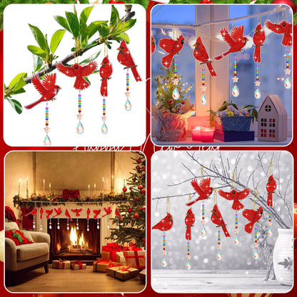 Tradder 6 Pcs Diamond Art Kit for Adults Cardinal Birds Diamond Art Ornament Suncatcher Double Sided Cardinal Bird Wind Chimes with Crystal Pendant 5D for Home Garden Hanging Ornaments