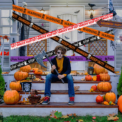OZIO 5 Rolls Halloween Decorations Caution Tape, 100 ft Reusable Glue-Free Warning Tape, Creepy Scary Decoration Fright Tape Spooky Party Haunted House Props for Haunted Houses, Vampire Parties