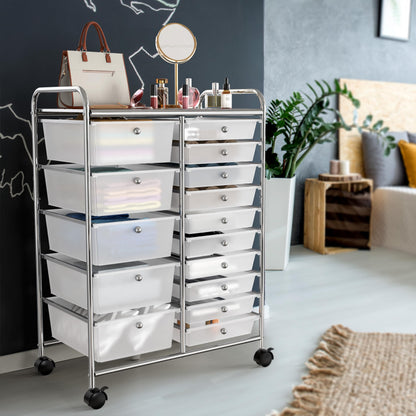 Simple Houseware Utility Cart with 15 Drawers Rolling Storage Art Craft Organizer, Chrome
