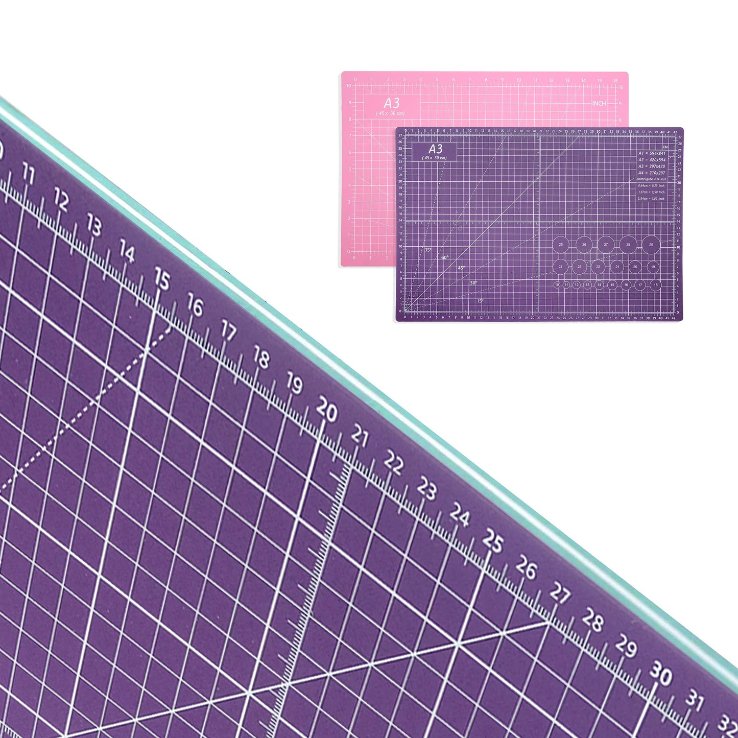 TCAIRG Self Healing Cutting Mat 18 inchx12 inch Non-Slip PVC Double Sided 5-Ply A3 Art Craft Rotating Mat,Sewing Crafts Hobby Fabric Precision Scrapbooking Project(Pink/Purple)