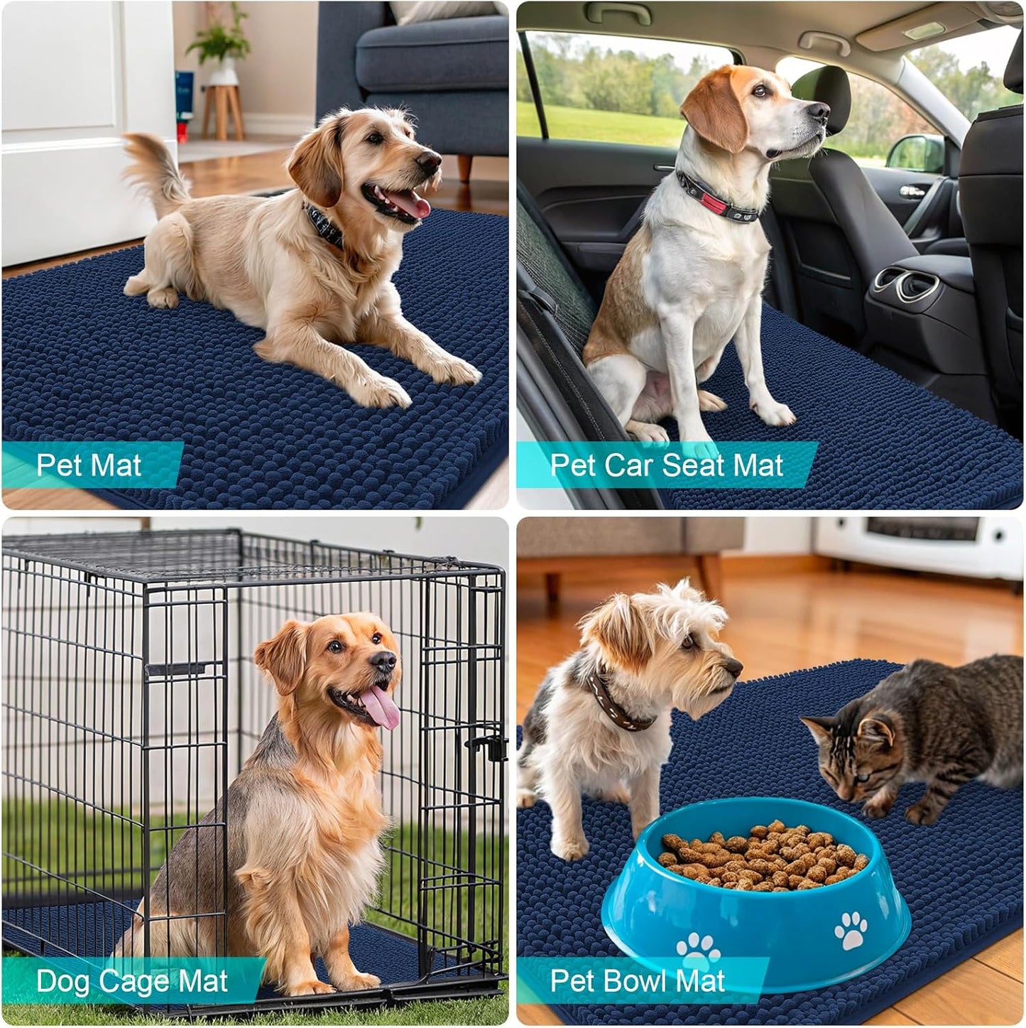 OLANLY Dog Door Mat - Absorbent Non-Slip Chenille Mat for Muddy Paws | 70x46 Dark Blue Indoor Carpet