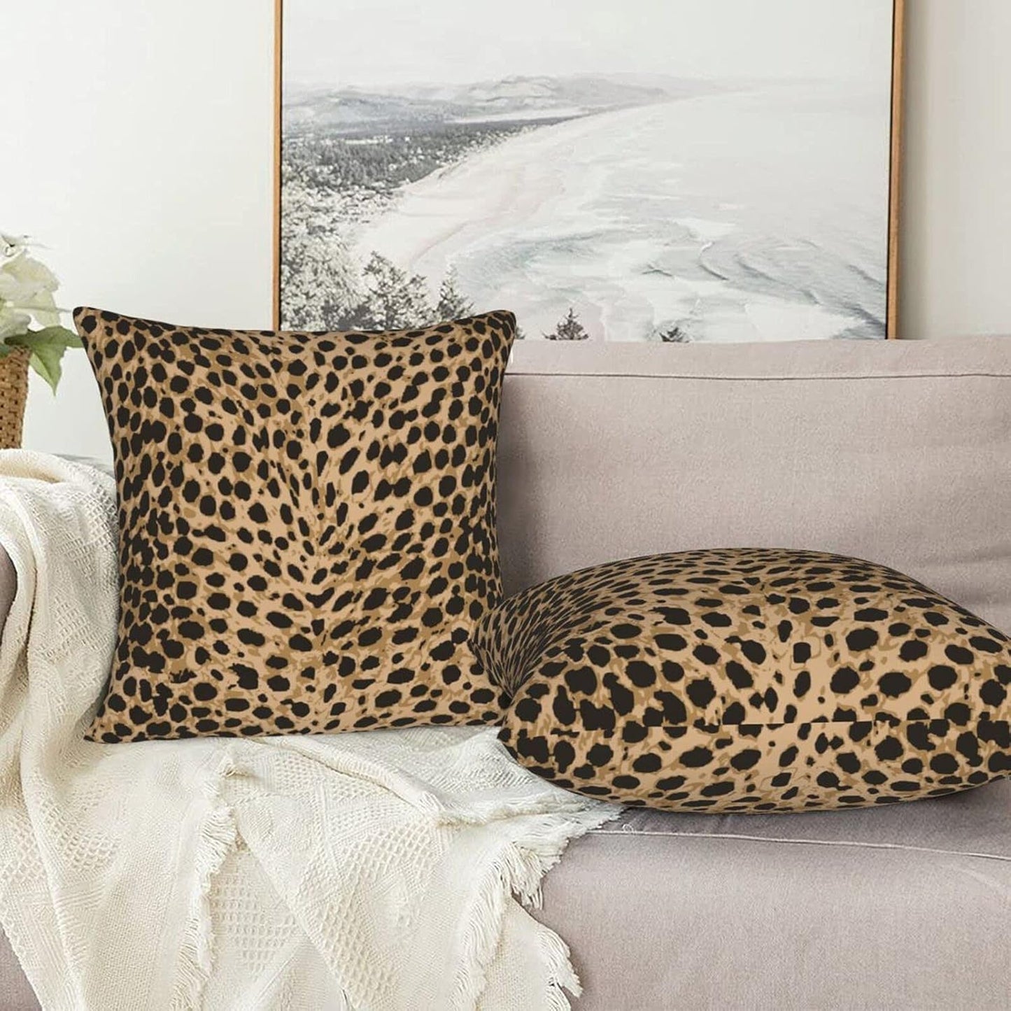 Leopard Skin Wild Animal Print Throw Pillow Cover Set of 2, Decorative Square Pillowcase for Bedroom, Living Room