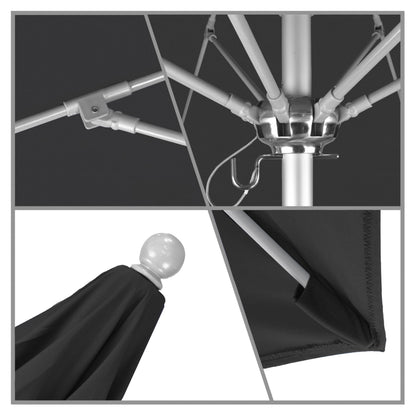 California Umbrella 9' Round Aluminum/Fiberglass Umbrella, Push Open, Silver Pole, Olefin Black Fabric