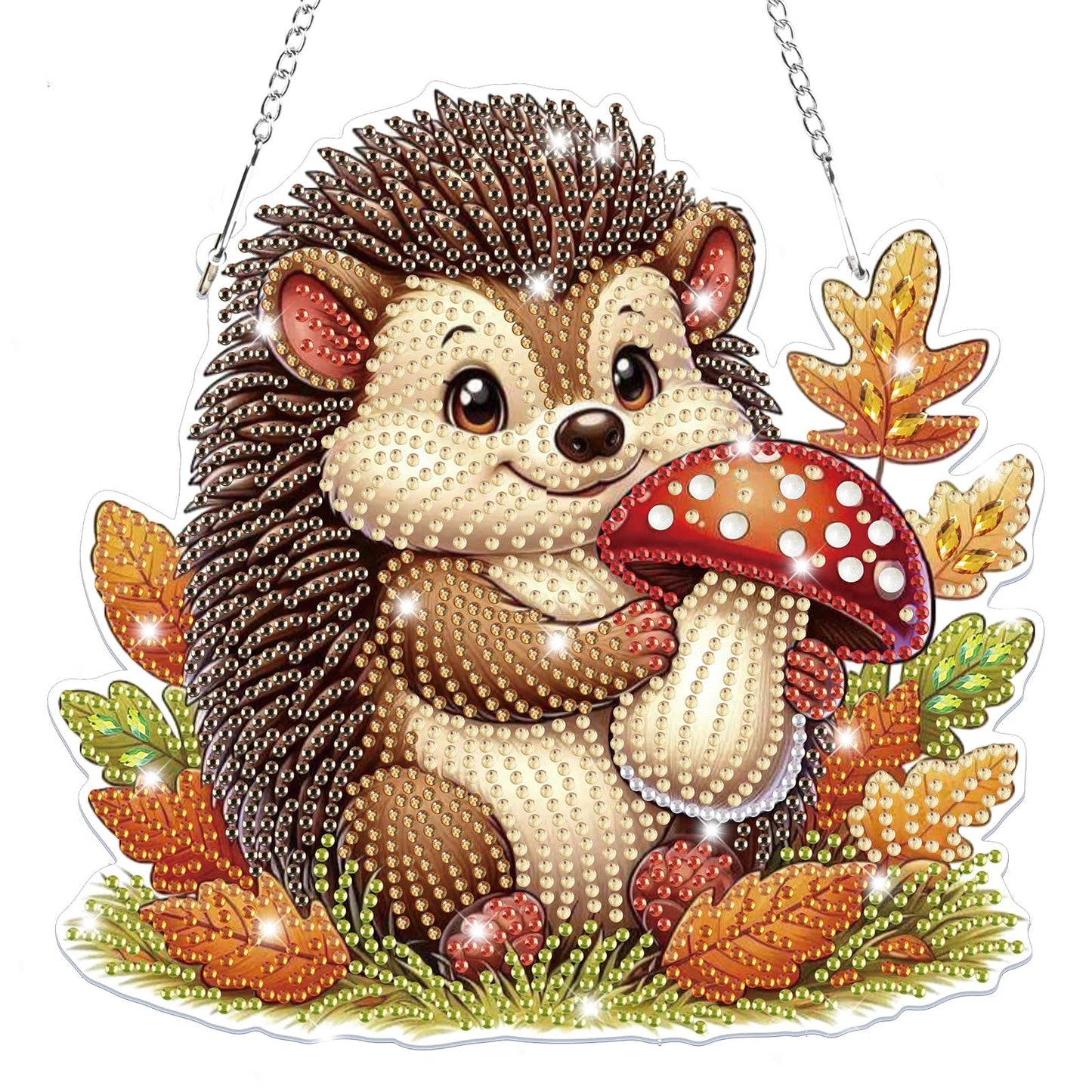 Bowetile Fall Diamond Art Hanging Kits for Adults, Hedgehog Diamond Art Suncatchers, 5D Special Shape Autumn Diamond Painting Pendant Window Ornament Gifts for Home Door Wall Decor