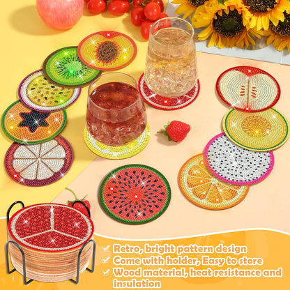 Billbotk 12 Pieces Diamond Art Painting Coasters Kit with Holder, Diamond Art Coasters, DIY Diamond Crafts Projects, Diamond Dot Kits for Adults and Beginners(Fruit Style)