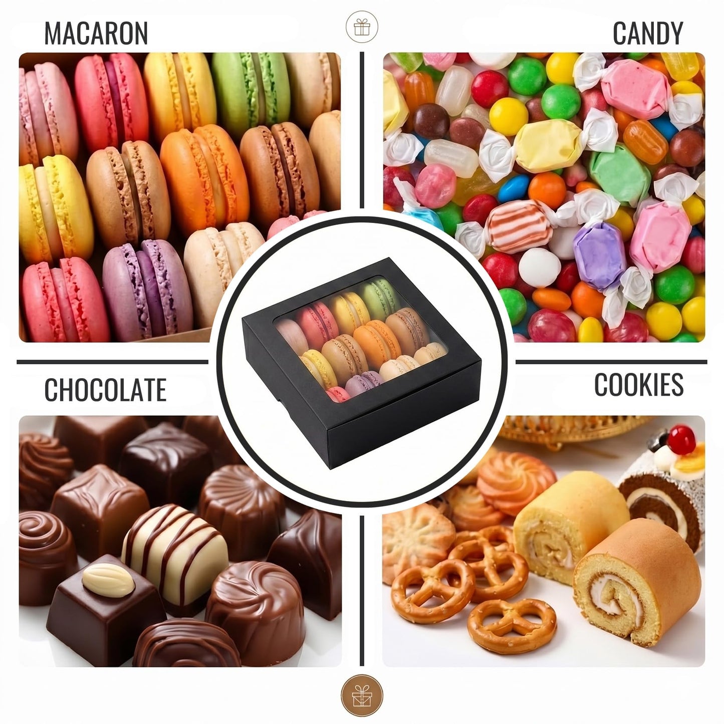Sbarklo 30 Pcs Kraft Paper Boxes with Window - 4.13 x 4.13 x 1.18 Inch Small Gift Boxes, Treat Boxes for Candy, Soap, Mini Treat Packaging, Bakery, Chocolate, Jewelry Display & Party Favors (Black)