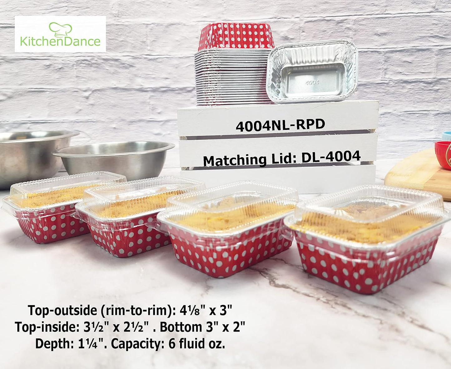 KitchenDance Disposable Aluminum Mini Loaf Pans with Lids - 6 Ounces Rectangular Individual Sized Baking Pans, 50 Count