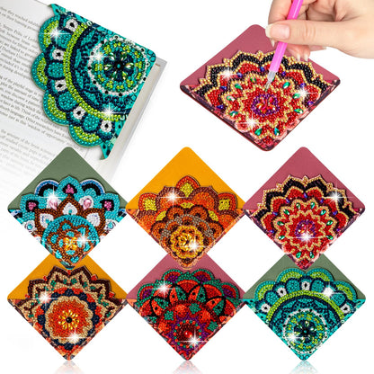 WIVICO 6 pcs Diamond Painting Bookmarks, DIY Diamond Art Kits for Adults, Book Corner - Protecting Bookmark Craft Supplies Kits for Book Lovers(Mandala Flower)