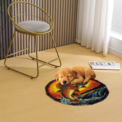 Latch Hook Rug Kit for Adults Trout Fish Jumping Out River and SunsetStamped Handmade Round Shape Carpet Crochet Yarn Craft DIY Hook and Latch Door Mat Tapestry for Home Floor Decor 50x50cm(6)