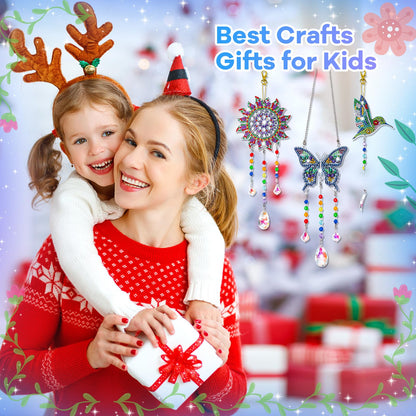 Diamond Art Kits for Kids Ages 6-12: Birthday Gifts for 7 8 9 10 Year Old Girls Teens Creative Arts & Crafts for Girls Boys DIY Wind Chime & Suncatcher Craft Kit Crystal Window Garden Decor Kit