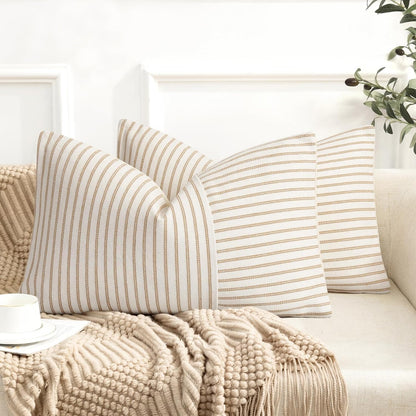 12x20, Set 2, YCOLL Farmhouse Pillow Covers Modern Accent Lumbar Throw Pillow Covers of Khaki and Beige Striped