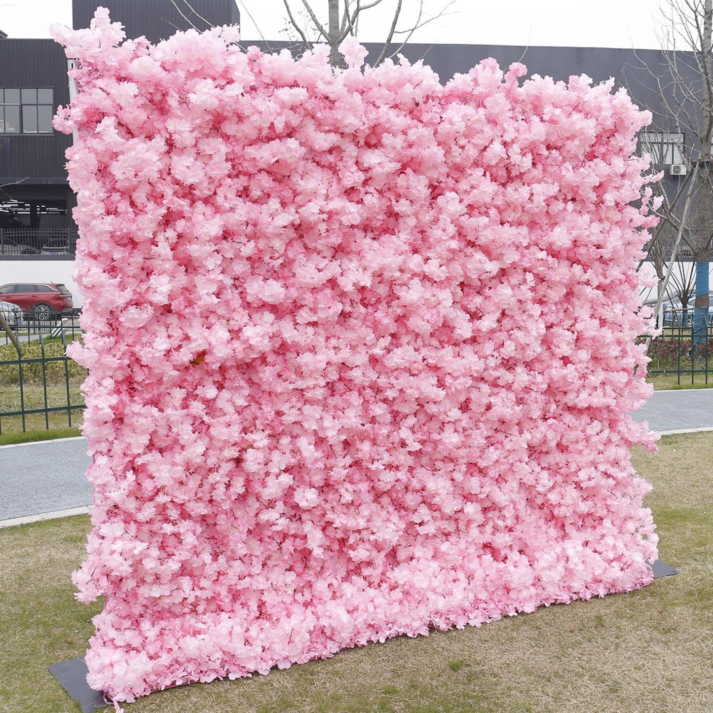 UYCVT Pink Cherry Blossoms Artificial Flower Wall Backdrop Panels, Handmade Romantic Large Wedding Backdrop 3D Floral Wall Fabric Flower Wall for Party Baby Shower Bridal Weddi-2m*2m/6.56 * 6.56FT