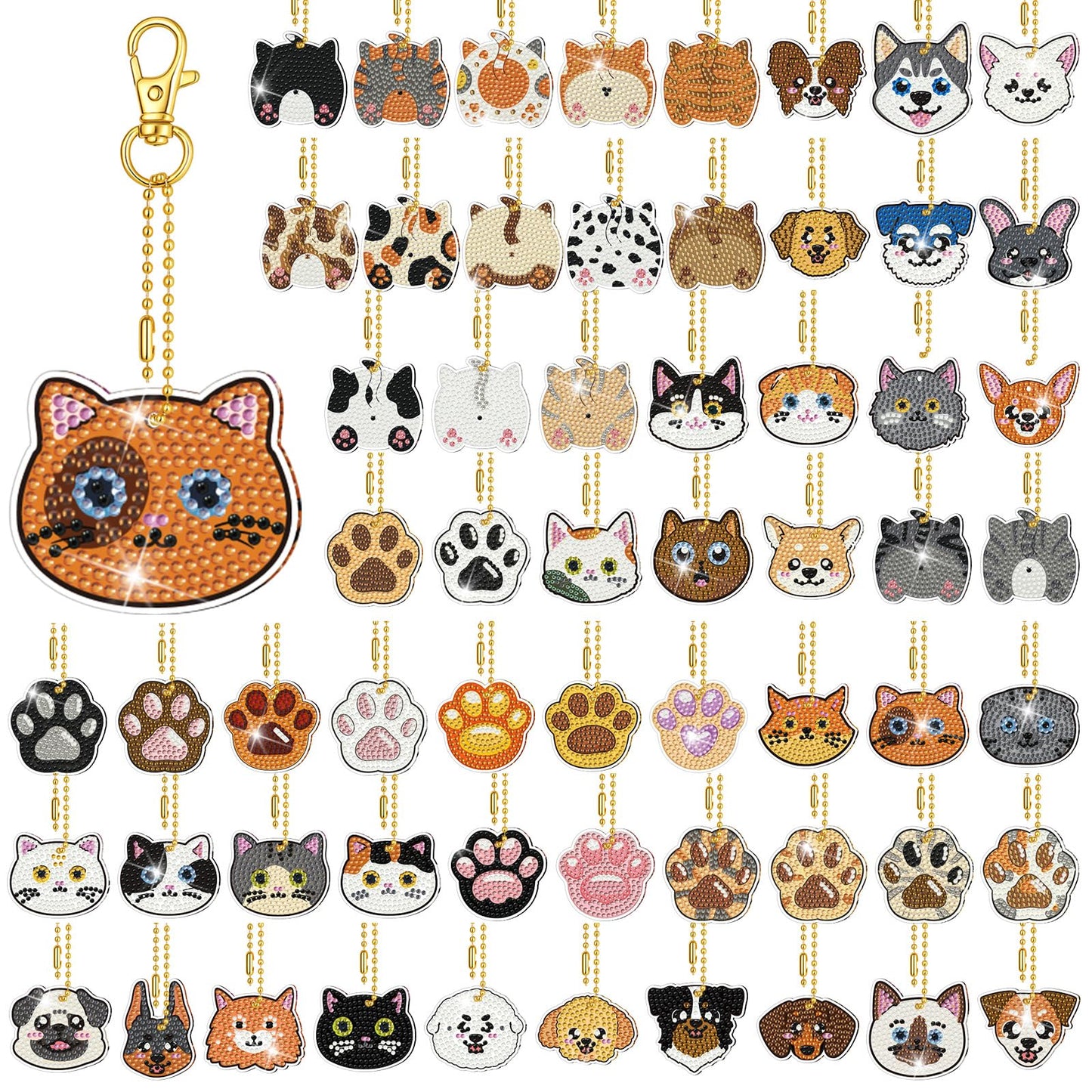 Huquary 60 Pcs Cat Dog Diamond Painting Keychain Animal Diamond Painting Keychain Kits for Aldults Double Sided 5d Rhinestones Hanging Key Chains Ornaments for Beginners DIY Crafts Party