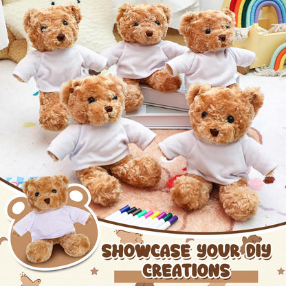 Blueweenly 20 Pcs 5 Set Graduation Make Your Own Stuffed Animal Teddy Bear Kit Including 5 9.84 Inches Velvet Animal with T Shirts and Markers for Graduates DIY Craft Gift(Brown,Bear)