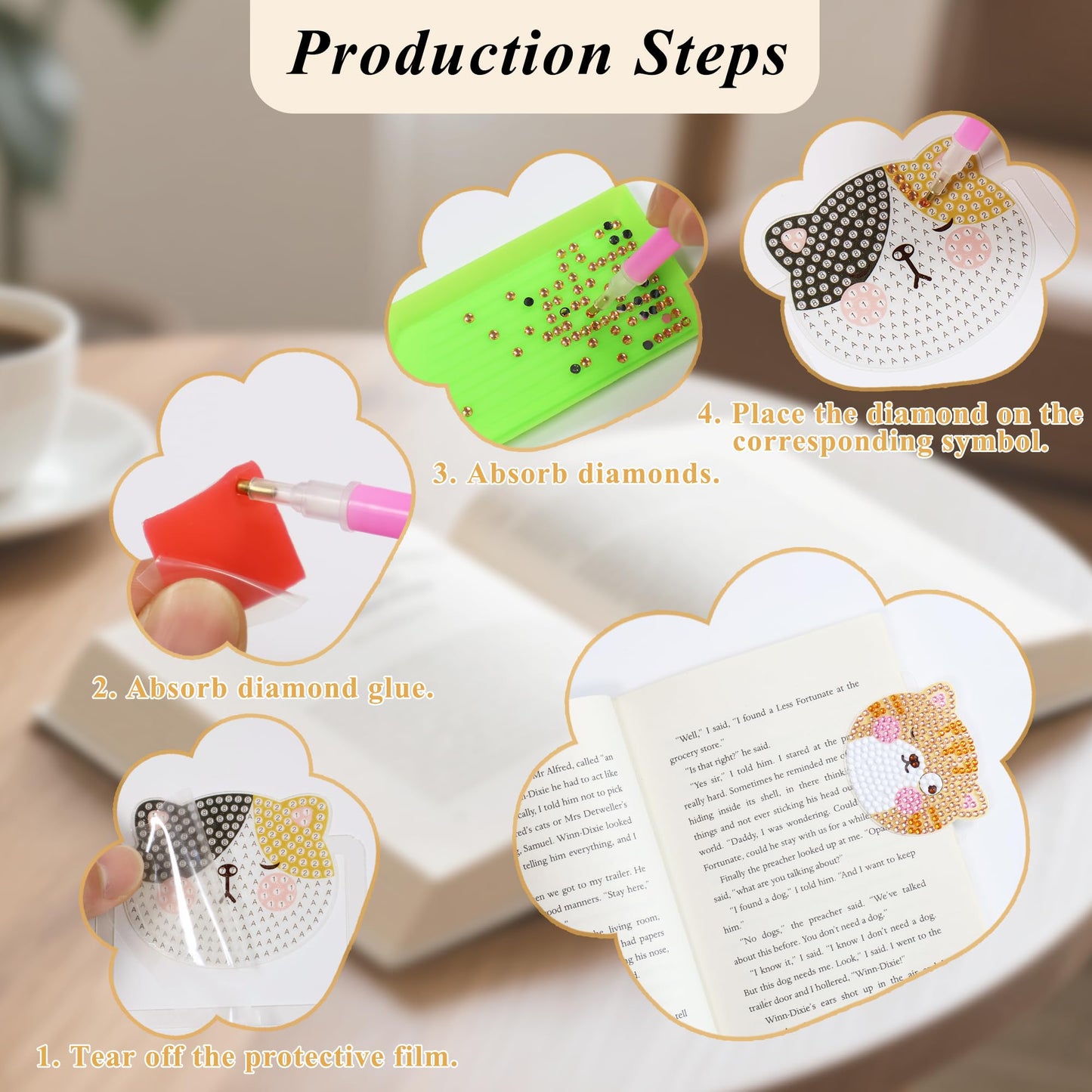 Vcekract 6 Pcs Diamond Painting Bookmarks, DIY Diamond Art Kits for Adults, Cat Bookmark Craft Supplies Kits for Book Lovers