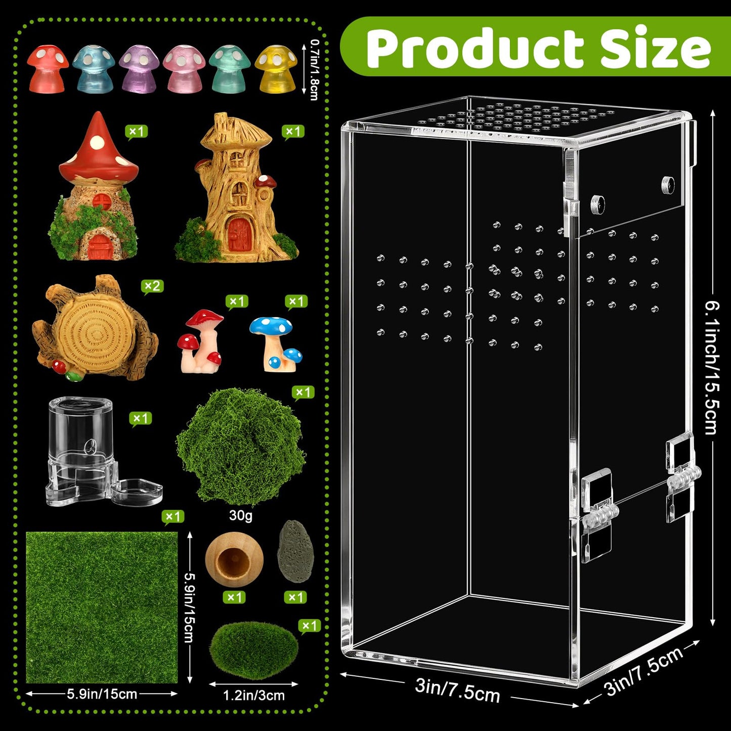 Jumping Spider Enclosure Kit Acrylic Terrarium Reptile Enclosure Accessories Insect Habitat for Mantis Tarantula Snail (Small)