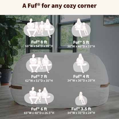 Big Joe Fuf 7Ft Giant Foam Bean Bag Chair, Oversized Couch with Removable Cover for Kids, Teens, Adults, Coffee Soft Vegan Leather, 7 Foot