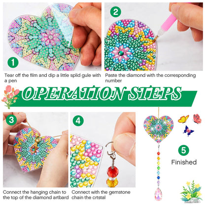 Thyle 9 Pcs Diamonds Painting Suncatcher Kit Wind Chimes DIY Diamond Kits Diamond Art Sun Catchers for Adults DIY Crafts Garden Home Decor Crystal Hanging Ornaments, 9 Styles