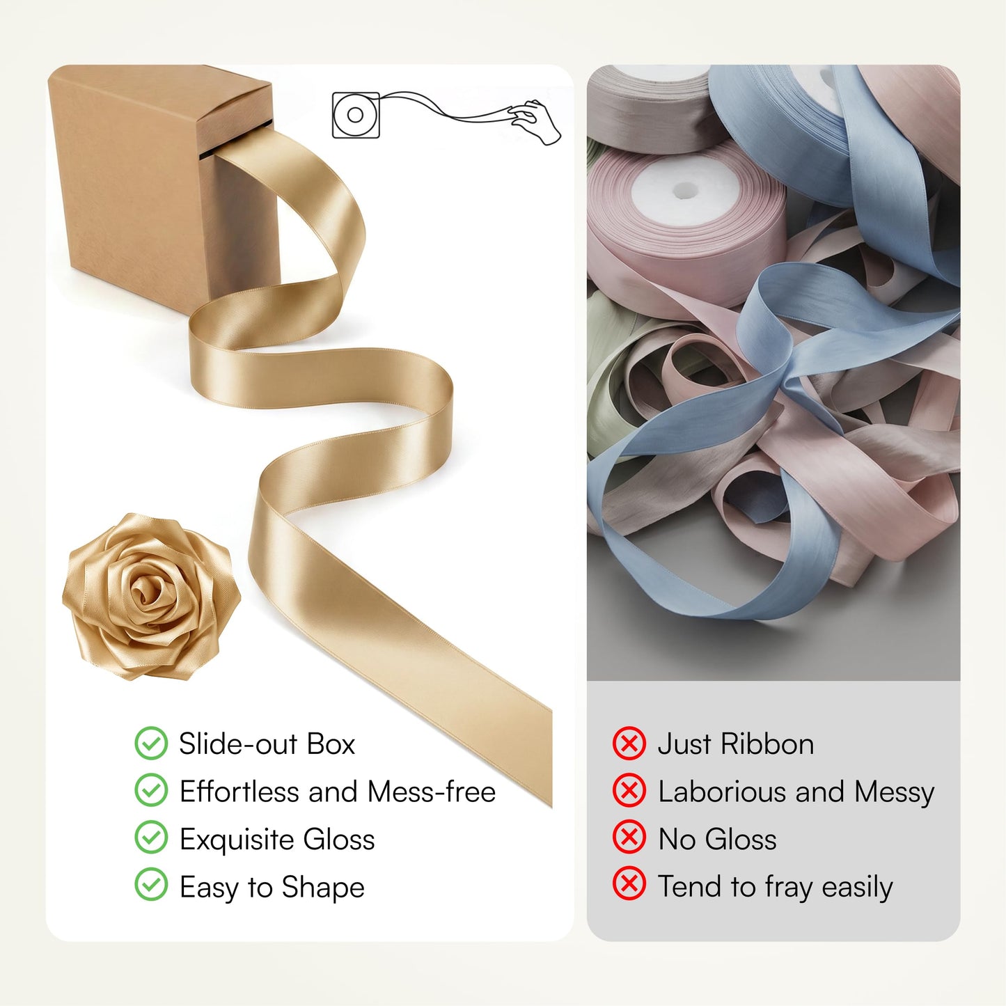 Caydo 1-1/2 Inch Satin Ribbon Flower Making Kit for Birthday Gifts, 50 Yards Champagne Gold Ribbon with Floral Stem Wire, Wrapping Paper, Glue Stick, 3D Butterfly and Diamond Pins