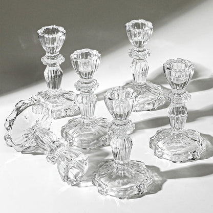 4.33" Tall Glass Candlestick Set of 6 Clear Crystal Candle Holders for Glass Taper Holder Decor for Wedding Birthday Party Christmas