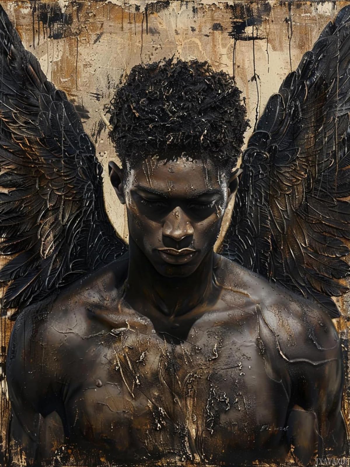 JXAVAXDE 5D Diamond Art Painting Black Angel African Man with Black Wing Full Drill Diamond Art Painting by Number Kits for Adults Beads Mosaic Cross Stitch for Wall Decoration 12x16inch