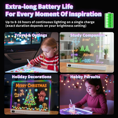 Lumiboard Led Drawing Board with 13 Light Effects, 16" Rechargeable Glow Doodle LED Note Board with Colors, Neon Light Up Drawing Tablet Gifts for Kids for Easter Birthday Christmas Gift Ideas
