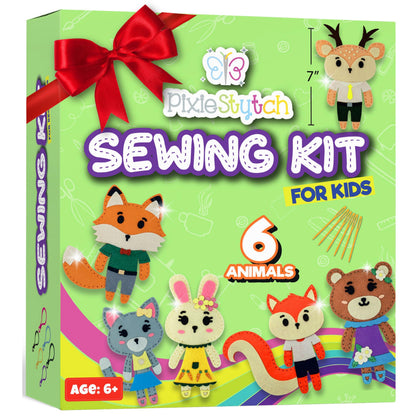 Pixiestytch Sewing Kit for Kids - Sew & Create 6 Adorable Stuffed Animal Projects - Fun DIY Craft Set for Ages 6 and up - Educational & Creative Sewing Kit for Girls & Boys - Gift for Young Crafters