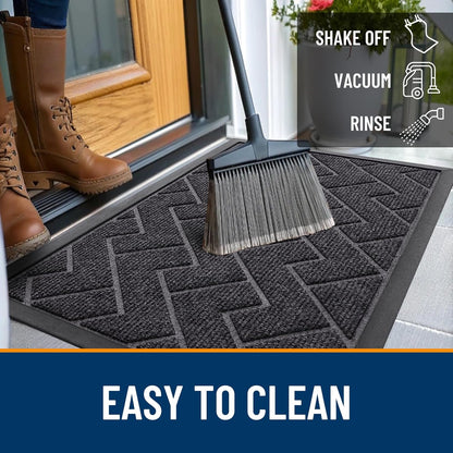 OLANLY Waterproof Front Door Mat - All-Season Indoor/Outdoor Doormat, Sturdy Natural Rubber, Grey Herringbone (71x47)