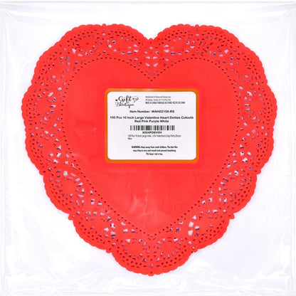 Gift Boutique 10 Inch Heart Doilies, 100 Count Large Valentine Paper Doily Set in Red Pink White & Purple for Table Décor and Crafts