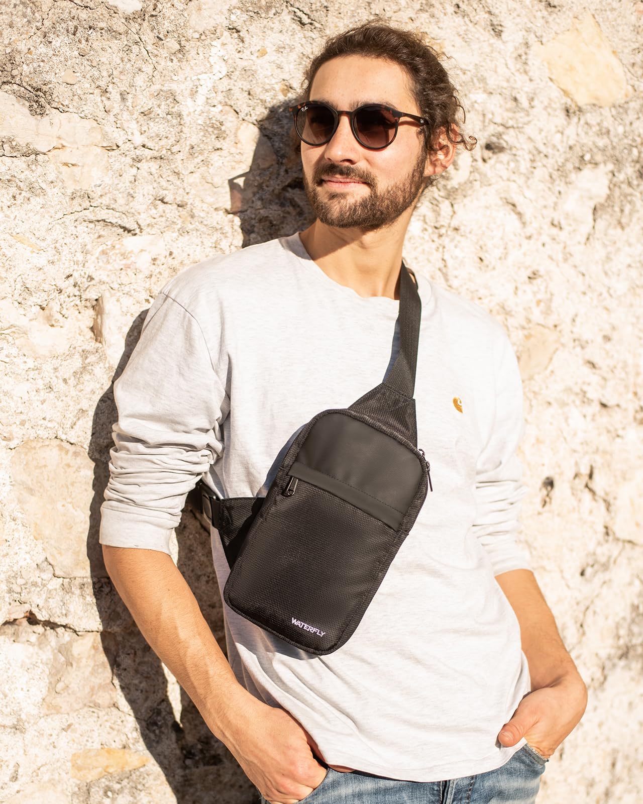 WATERFLY Crossbody Chest Sling bag: Small Shoulder Bag Crossover Cross Body Bag for Work Travelling Women Men