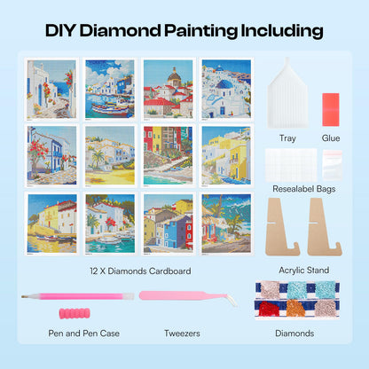 Caydo 12 Pack Sea Breeze Themed Diamond Painting Kits for Adults Full Drill 5D DIY Paint Gem Art A Relaxing Craft for Home Wall Decor(6x6inch)