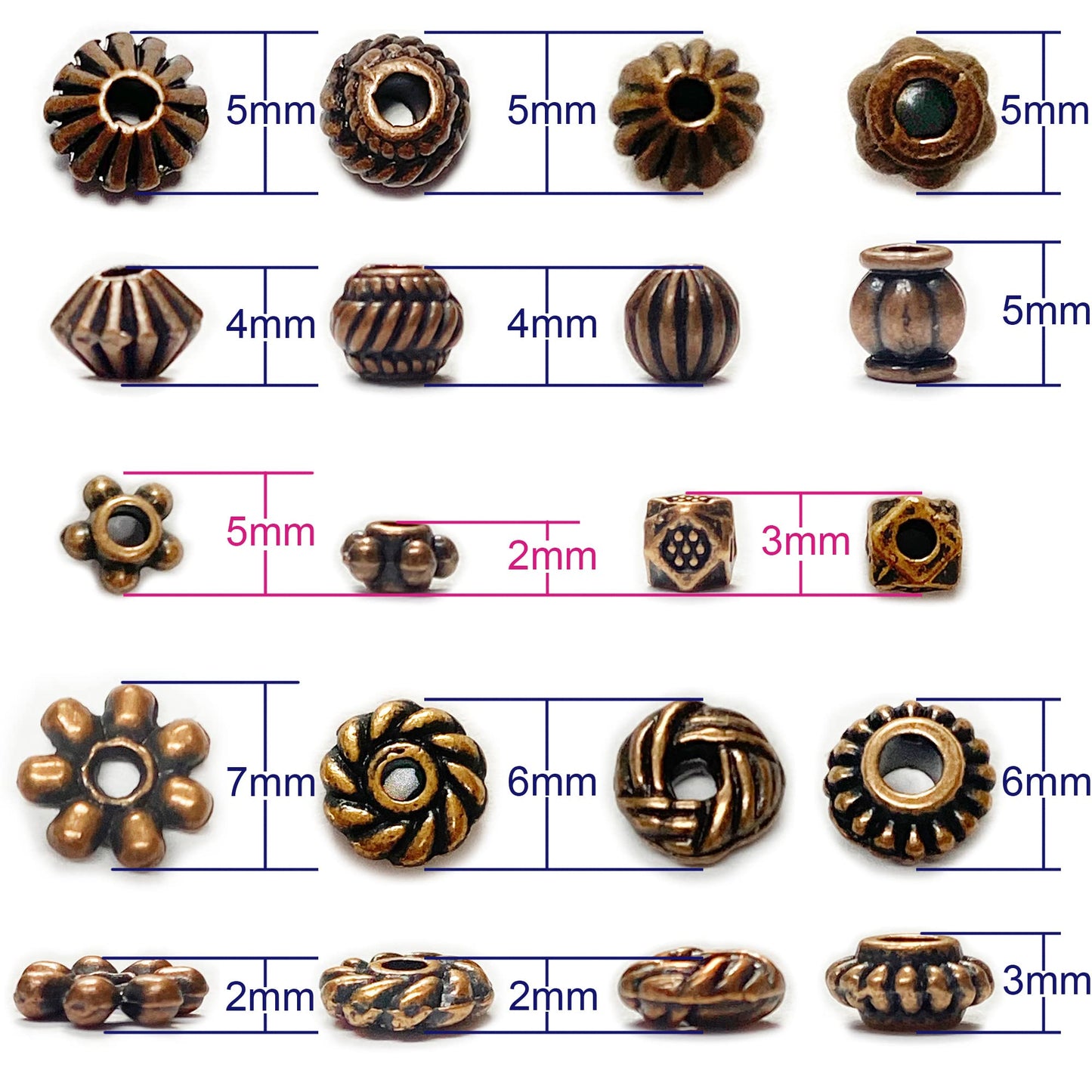 Heather's cf Metal Spacer Beads – Durable Quality & Antique Style – Assorted Copper Bead Spacers for Bracelets, Necklaces & Earrings – Ideal for DIY, Jewelry Making & Crafting – Small (500pcs)