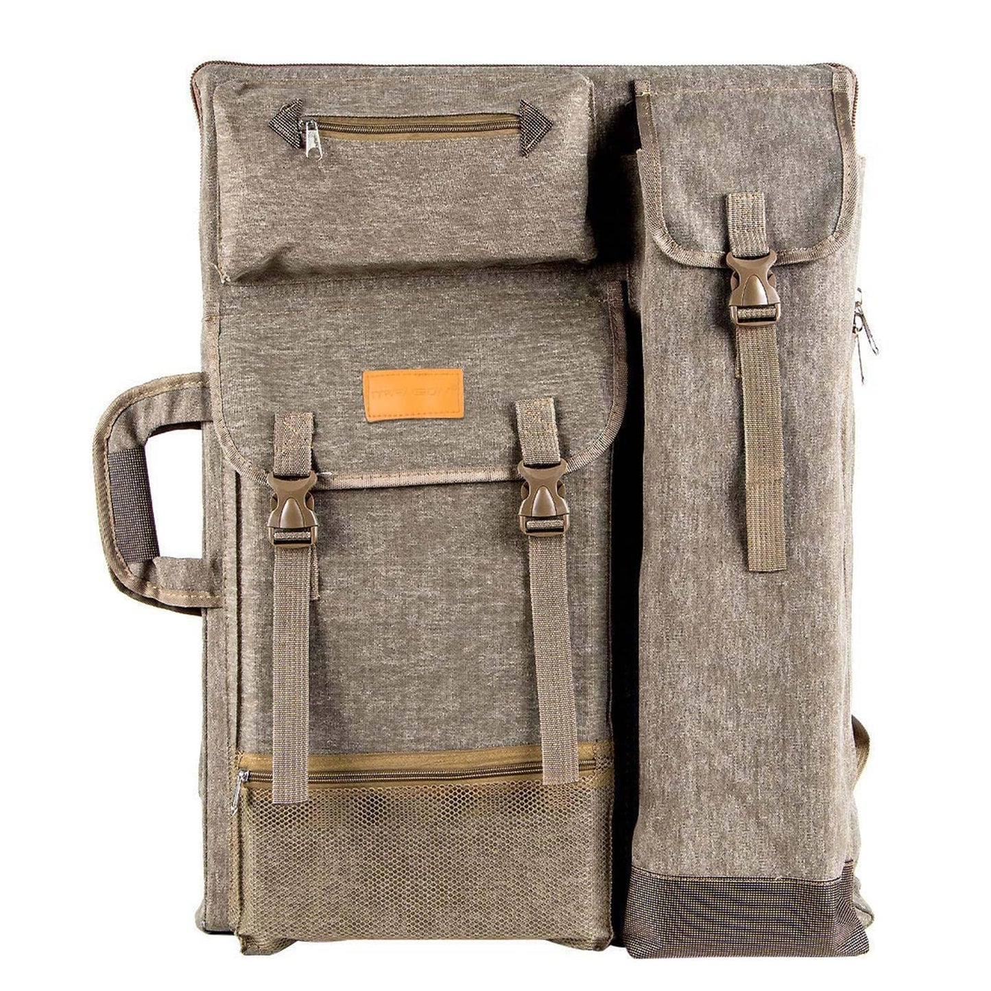 TRANSON Art Portfolio Case Artist Backpack Canvas Bag Large 26” x 19.5” Khaki