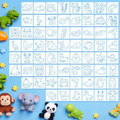Marspark 66 Pcs Small Stencils for Crafts Reusable 3 Inch Stencils for Painting on Wood DIY Craft Paint Template for Wall Home Decor Card Rock Canvas Drawing Holiday (Cute Baby Animal)