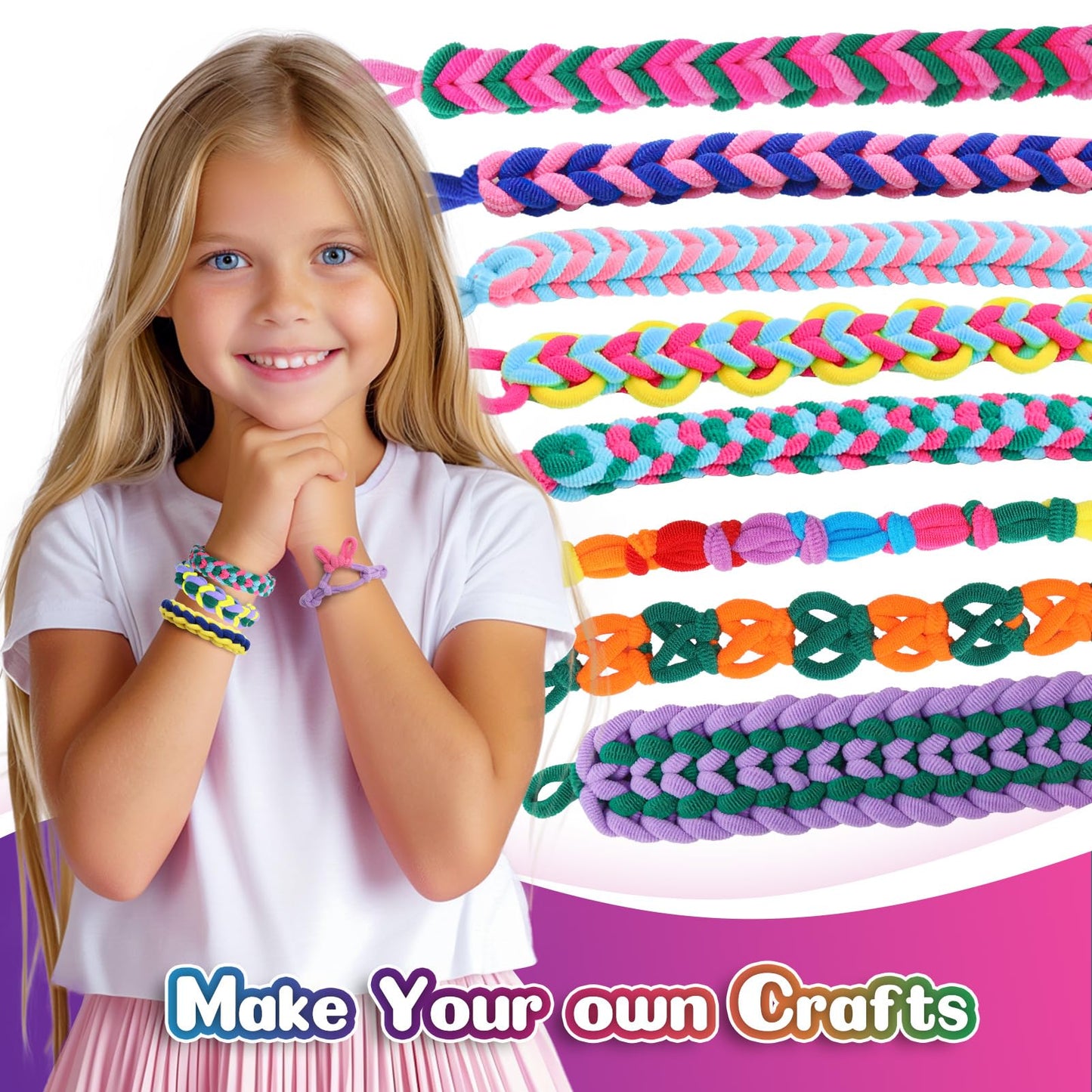 DDAI Bracelet Making Toys Refill Loops Elastic Cloth Band - Arts and Crafts Kit for Kids Weaving Loom Bracelets Kit 1000+ Colorful Fabric Loops - Birthday Gift for Girls Boys 6 7 8-12 Years Old