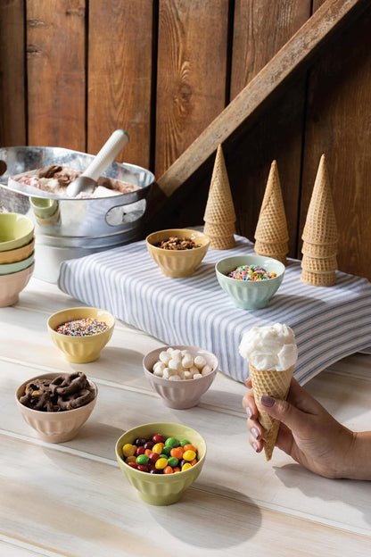 Now Designs Flora Stoneware Sundae Bar Bowls, Set of 6, 4 oz, Perfect for Ice Cream and Desserts