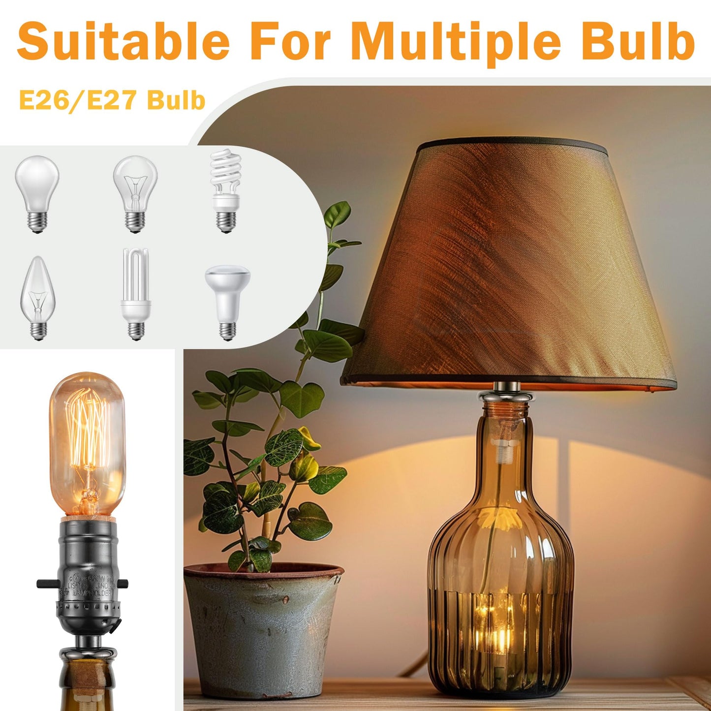 ACBungji 2 Sets Bottle Lamp Kit for Liquor Bottle, DIY Wine Bottle Lamp Kit To Do It Yourself, Lamp Parts Kit Including 8 FT Lamp Cord with Lamp Socket, 3 Size Tapper Cork, 9mm Glass Drill Bit and Lid