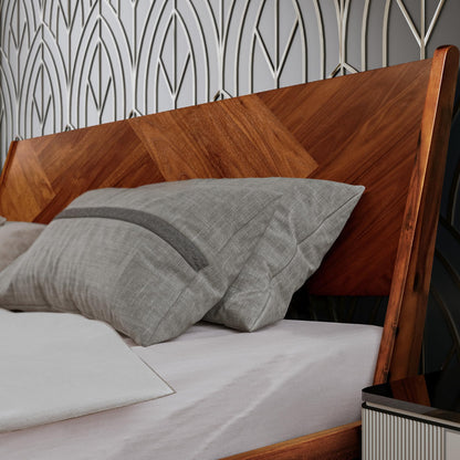 RORNS Gazelle Bed Frame with Headboard Solid Wood Platform Bed, Queen Bed Frames, Optical Illusion Tall Headboard Wood Bed Compatible with All Mattress Types, No Box Spring Needed, Walnut