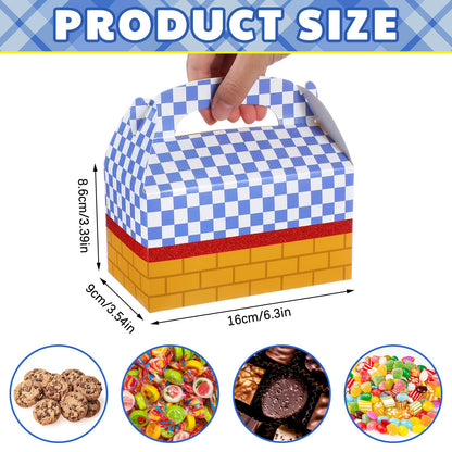 Fuyoooo 24 Pcs Wizard Party Favor Decorations Yellow Brick Blue Gingham Candy Treat Boxes Witch oz Goodies Gable Box with Handles for Witch Princess oz Halloween Birthday Party Supplies