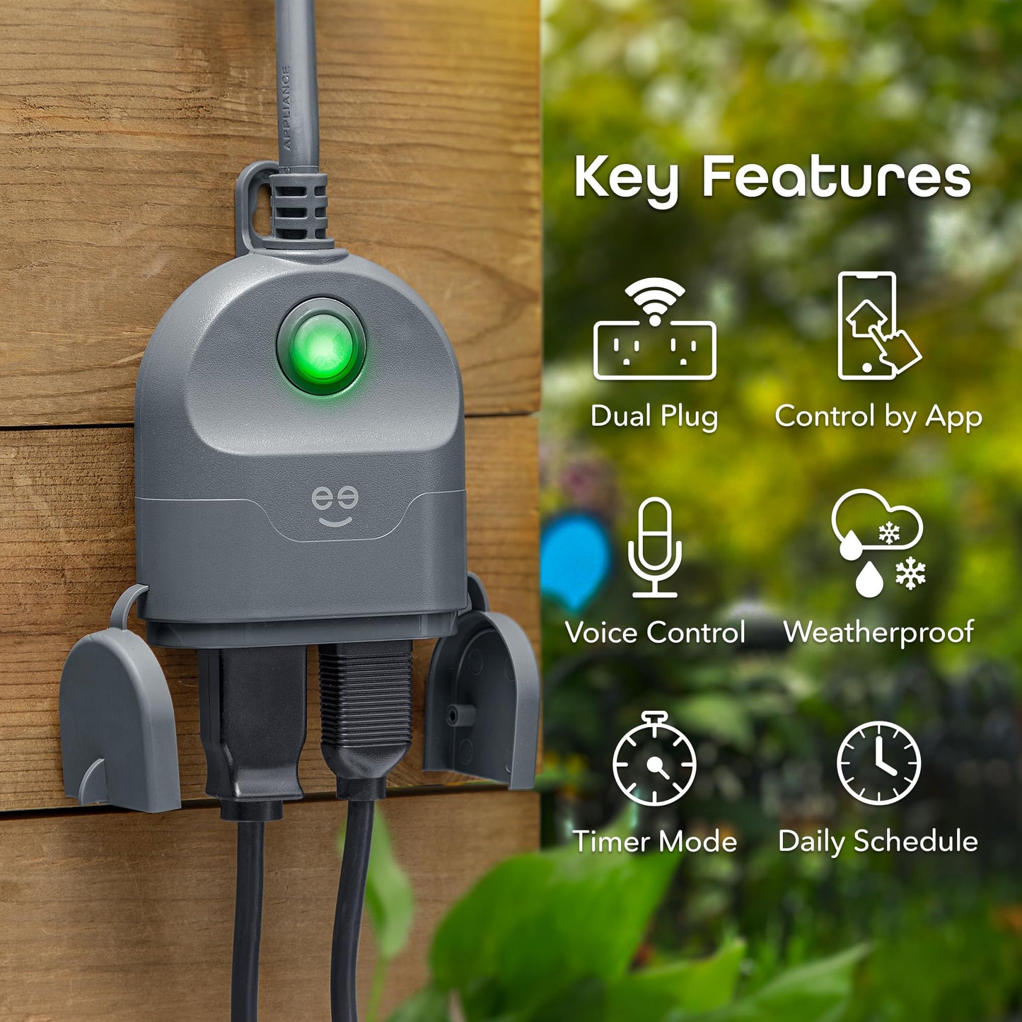 Geeni Outdoor Duo Wi-Fi Smart Plug, Weatherproof Dual Socket, Wireless Remote Control, Works with Alexa & Google Home, 2 Outlets