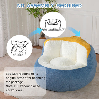 Oversized Bean Bag Chairs,Multicolor Faux Fur Couch Filled with Shredded Sponge,Large Lounger Sofa for Living Room,No Assembly Required, Blue+White+Yellow