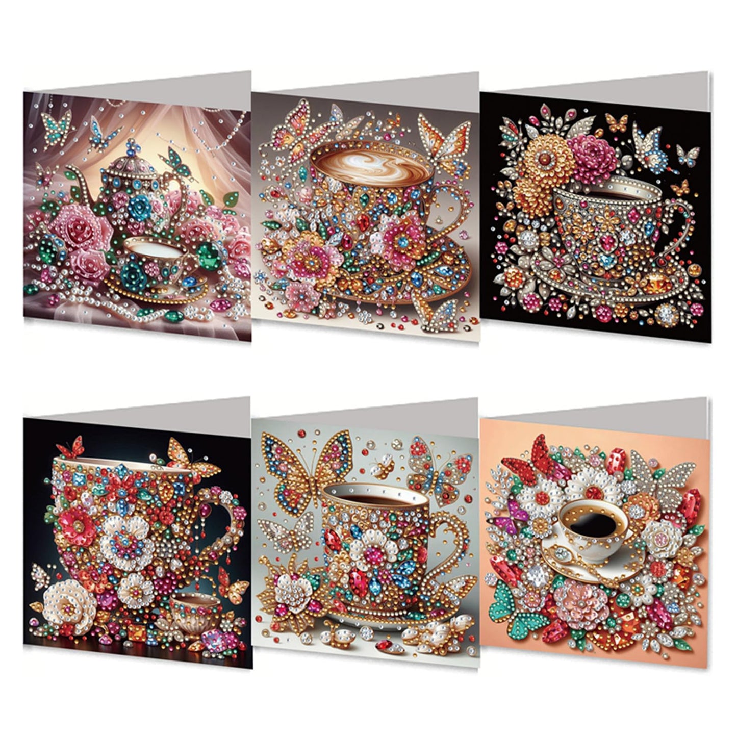 MaiYiYi 6 Pack DIY Coffee Diamond Painting Greeting Cards Kit, Butterfly Diamond Art Greeting Cards, Rose Diamond Painting Cards for Friends Holiday Birthday