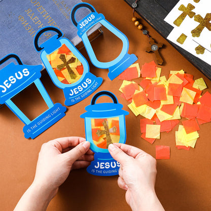 Chiisong 24 Sets Religious VBS Cross Crafts Jesus Lights The Way Tissue Sign Cross Crafts Kit DIY Jesus Light Christian Religious Oil Lamp Art for Camping Sunday School VBS Church Activities